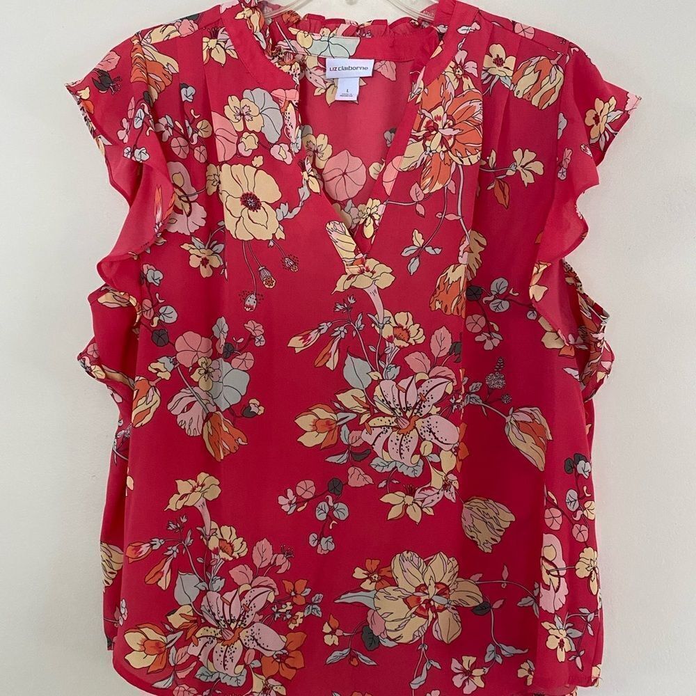 Liz Claiborne Red Floral Blouse